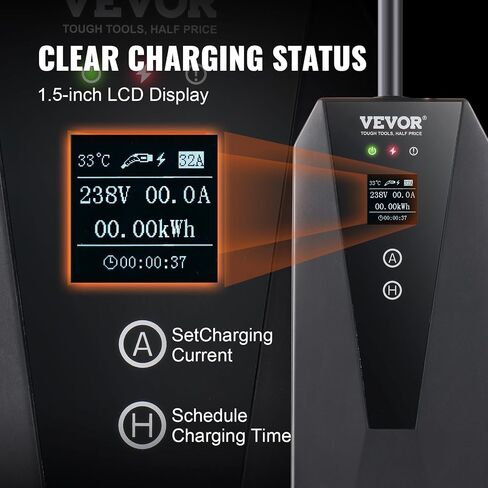 VEVOR Level 2 Portable EV Charger ، 32 AMP 240V ، شاحن المركبات الكهربائية مع كابل شحن 28 قدمًا NEMA 14-50P ، 16/20/24/32A محطة شحن قابلة للتعديل في المنزل EV لـ SAE J1772 EVS in Kuwait