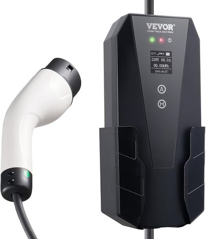 VEVOR Level 2 Portable EV Charger ، 32 AMP 240V ، شاحن المركبات الكهربائية مع كابل شحن 28 قدمًا NEMA 14-50P ، 16/20/24/32A محطة شحن قابلة للتعديل في المنزل EV لـ SAE J1772 EVS in Kuwait