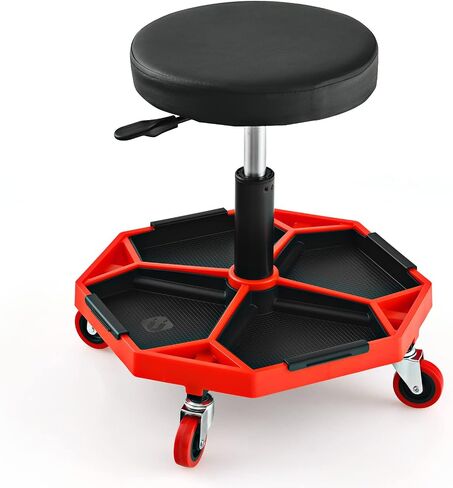 IRONMAX Rolling Mechanic Stool, Adjustable Shop Stool Creeper Seat with Removable Tool Tray, Padded Plush Cushion, Universal Wheels, Heavy Duty Metal Frame, 330 LBS Max Load in Kuwait