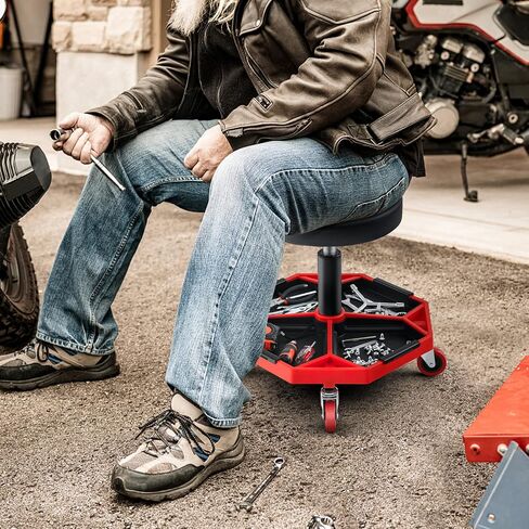 IRONMAX Rolling Mechanic Stool, Adjustable Shop Stool Creeper Seat with Removable Tool Tray, Padded Plush Cushion, Universal Wheels, Heavy Duty Metal Frame, 330 LBS Max Load in Kuwait