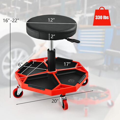 IRONMAX Rolling Mechanic Stool, Adjustable Shop Stool Creeper Seat with Removable Tool Tray, Padded Plush Cushion, Universal Wheels, Heavy Duty Metal Frame, 330 LBS Max Load in Kuwait