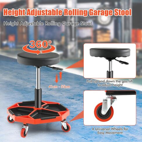 IRONMAX Rolling Mechanic Stool, Adjustable Shop Stool Creeper Seat with Removable Tool Tray, Padded Plush Cushion, Universal Wheels, Heavy Duty Metal Frame, 330 LBS Max Load in Kuwait