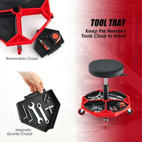 IRONMAX Rolling Mechanic Stool, Adjustable Shop Stool Creeper Seat with Removable Tool Tray, Padded Plush Cushion, Universal Wheels, Heavy Duty Metal Frame, 330 LBS Max Load in Kuwait
