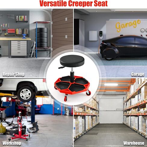 IRONMAX Rolling Mechanic Stool, Adjustable Shop Stool Creeper Seat with Removable Tool Tray, Padded Plush Cushion, Universal Wheels, Heavy Duty Metal Frame, 330 LBS Max Load in Kuwait