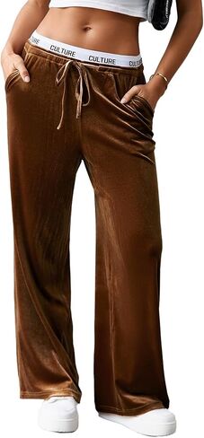 لها نساء عالي الخصر على النقيض من الساق على النقيض من السراويل الطويلة سراويل 2025 سقوط الربط الأمامي التعادل في Velor Velor in Kuwait