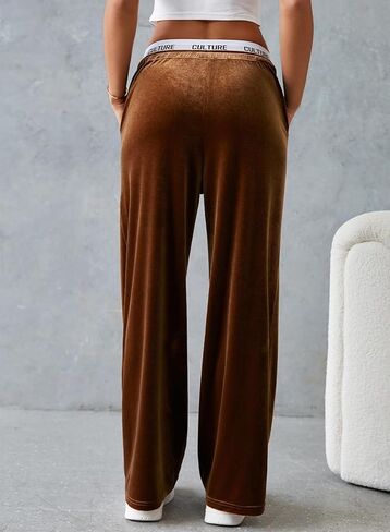 لها نساء عالي الخصر على النقيض من الساق على النقيض من السراويل الطويلة سراويل 2025 سقوط الربط الأمامي التعادل في Velor Velor in Kuwait