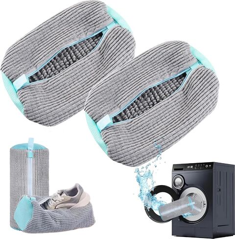 2 Pack Shoe Washing Machine Bag Shoe Washing Bag Shoe Mesh Laundry Bags Shoe Bags for Travel Reusable Shoe Cleaning Bag for All Shoe Sizes (Grey) in Kuwait