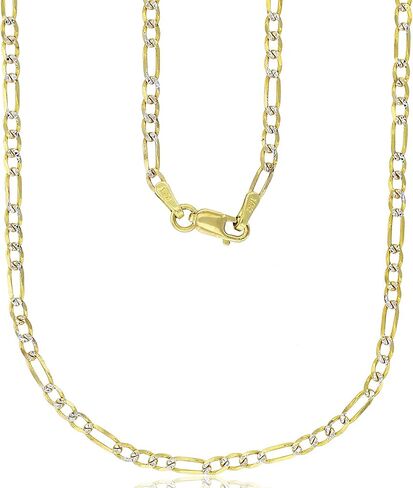 14K Two Tone Solid Gold 2mm-12mm Figaro White Pave | Italian Gold Chains | Gold Figaro Bracelets for Men and Women in Kuwait