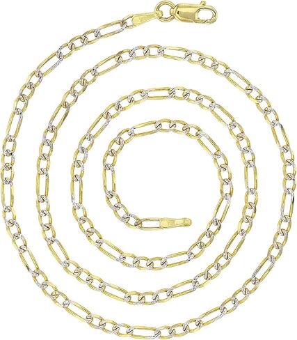 14K Two Tone Solid Gold 2mm-12mm Figaro White Pave | Italian Gold Chains | Gold Figaro Bracelets for Men and Women in Kuwait