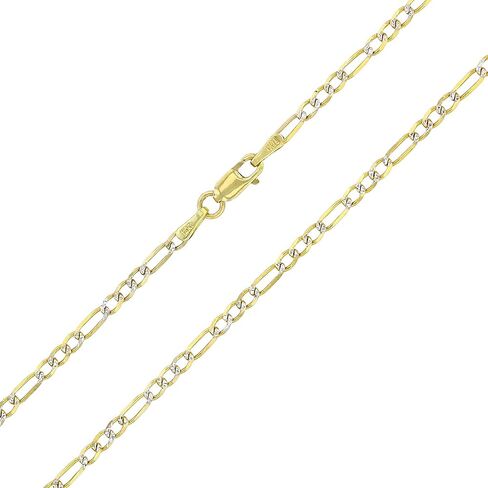 14K Two Tone Solid Gold 2mm-12mm Figaro White Pave | Italian Gold Chains | Gold Figaro Bracelets for Men and Women in Kuwait