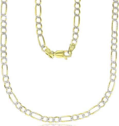 14K Two Tone Solid Gold 2mm-12mm Figaro White Pave | Italian Gold Chains | Gold Figaro Bracelets for Men and Women in Kuwait