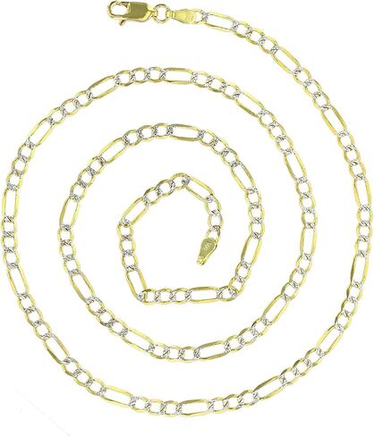 14K Two Tone Solid Gold 2mm-12mm Figaro White Pave | Italian Gold Chains | Gold Figaro Bracelets for Men and Women in Kuwait