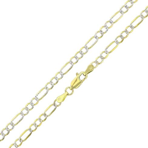 14K Two Tone Solid Gold 2mm-12mm Figaro White Pave | Italian Gold Chains | Gold Figaro Bracelets for Men and Women in Kuwait