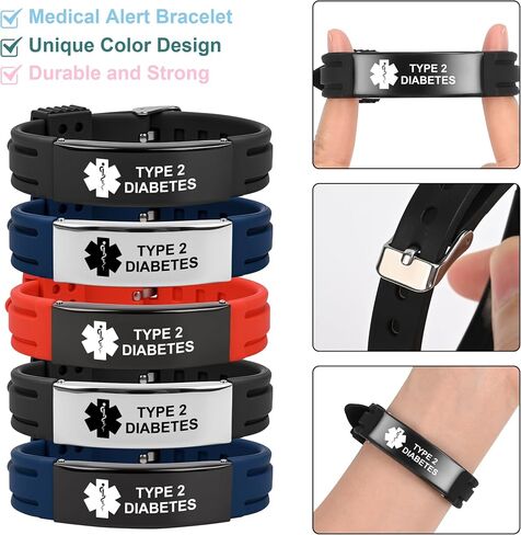 Medical Alert Bracelet for Women Men, Adjustable Medical Alert ID Silicone Wristband for Diabetic D.N.R Pacemaker Epilepsy in Saudi Arabia