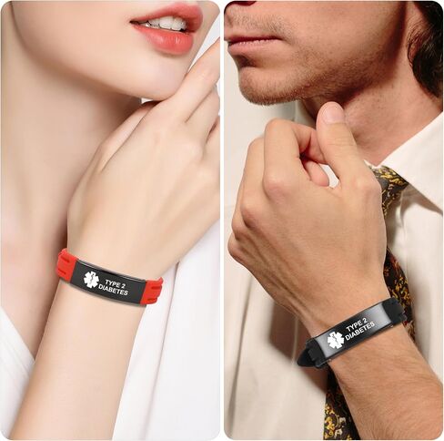 Medical Alert Bracelet for Women Men, Adjustable Medical Alert ID Silicone Wristband for Diabetic D.N.R Pacemaker Epilepsy in Saudi Arabia