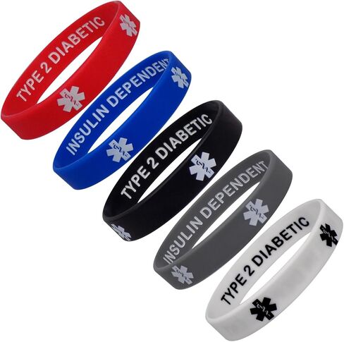 TYPE 2 INSULIN DEPENDENT Medical Alert ID Privacy Enhanced Silicone Bracelets 5 Pack in Saudi Arabia