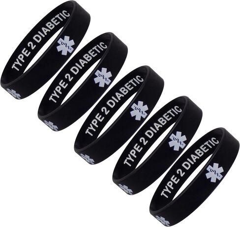 TYPE 2 INSULIN DEPENDENT Medical Alert ID Privacy Enhanced Silicone Bracelets 5 Pack in Saudi Arabia