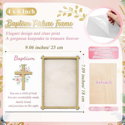 Wesiti Baptism Photo Frame with Gift Box 4 x 6 Inch Baptism Wooden Picture Frame Catholic Keepsake Gifts for Girl Boy Baby Shower Godchild Christening Party Favors Religious Advent Christmas Gift in Kuwait