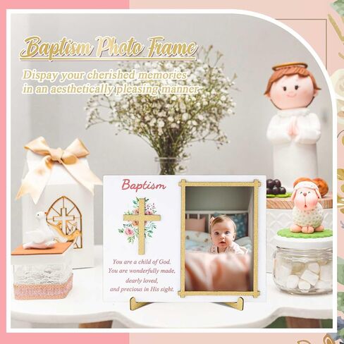Wesiti Baptism Photo Frame with Gift Box 4 x 6 Inch Baptism Wooden Picture Frame Catholic Keepsake Gifts for Girl Boy Baby Shower Godchild Christening Party Favors Religious Advent Christmas Gift in Kuwait
