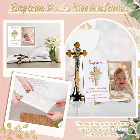 Wesiti Baptism Photo Frame with Gift Box 4 x 6 Inch Baptism Wooden Picture Frame Catholic Keepsake Gifts for Girl Boy Baby Shower Godchild Christening Party Favors Religious Advent Christmas Gift in Kuwait