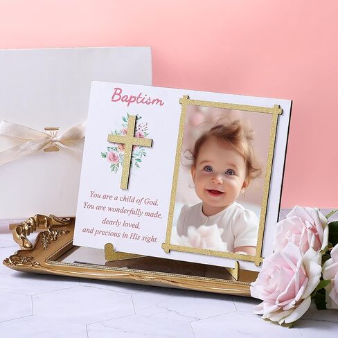Wesiti Baptism Photo Frame with Gift Box 4 x 6 Inch Baptism Wooden Picture Frame Catholic Keepsake Gifts for Girl Boy Baby Shower Godchild Christening Party Favors Religious Advent Christmas Gift in Kuwait