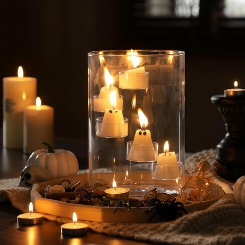 حامل شموع Halloween Glass Hurricane مع 8 أجهزة كمبيوتر شموع شموع و 5 شاي ضوء شمعة شمعة شمعة شمعة للزخارف مركب الهالوين مركزية in Kuwait