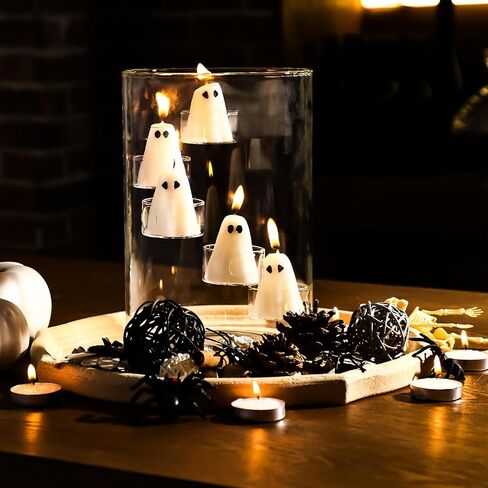حامل شموع Halloween Glass Hurricane مع 8 أجهزة كمبيوتر شموع شموع و 5 شاي ضوء شمعة شمعة شمعة شمعة للزخارف مركب الهالوين مركزية in Kuwait
