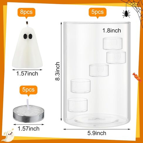حامل شموع Halloween Glass Hurricane مع 8 أجهزة كمبيوتر شموع شموع و 5 شاي ضوء شمعة شمعة شمعة شمعة للزخارف مركب الهالوين مركزية in Kuwait