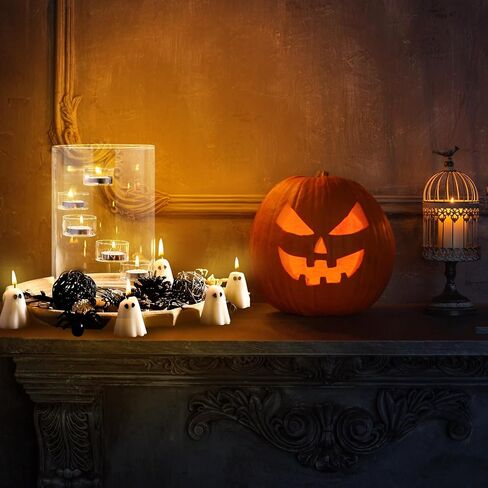حامل شموع Halloween Glass Hurricane مع 8 أجهزة كمبيوتر شموع شموع و 5 شاي ضوء شمعة شمعة شمعة شمعة للزخارف مركب الهالوين مركزية in Kuwait