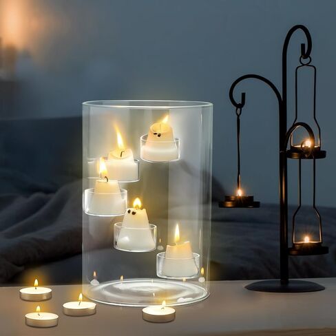 حامل شموع Halloween Glass Hurricane مع 8 أجهزة كمبيوتر شموع شموع و 5 شاي ضوء شمعة شمعة شمعة شمعة للزخارف مركب الهالوين مركزية in Kuwait