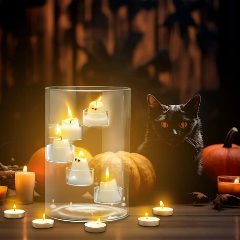 حامل شموع Halloween Glass Hurricane مع 8 أجهزة كمبيوتر شموع شموع و 5 شاي ضوء شمعة شمعة شمعة شمعة للزخارف مركب الهالوين مركزية in Kuwait