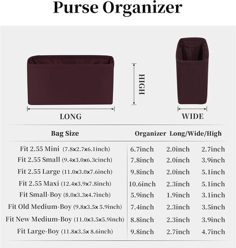 Silky Purse Insert for Chanel Boy Bags, KINGS IN BAG Purse Organizer Compatible with with Small-Boy Bag, Lightweight and Soft Touch Storage Bag for Handbag, 114 Color Options(Small, Cassis) in Saudi Arabia