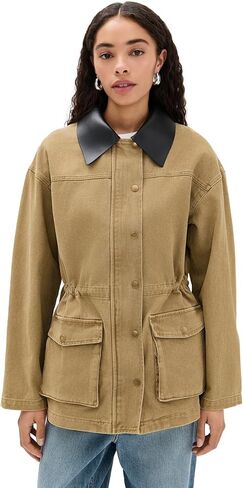 Pixie Market Women's Faux Leather Collar Barn Jacket in Saudi Arabia