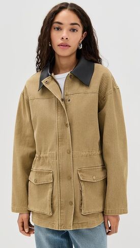 Pixie Market Women's Faux Leather Collar Barn Jacket in Saudi Arabia
