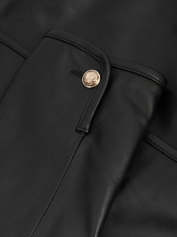 Women's Black Genuine Leather Military-Style Jacket with Gold Button Detailing. in Saudi Arabia