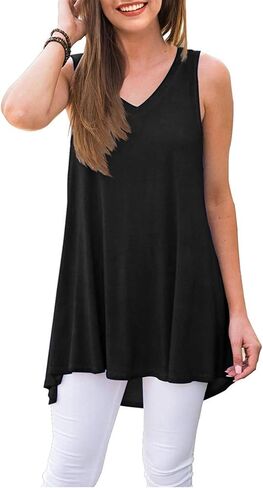 WNEEDU Women's Summer Sleeveless V Neck Tunic Casual T-Shirt Tank Tops Blouse in Saudi Arabia