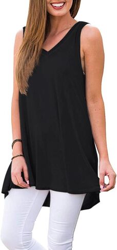 WNEEDU Women's Summer Sleeveless V Neck Tunic Casual T-Shirt Tank Tops Blouse in Saudi Arabia