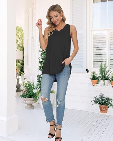 WNEEDU Women's Summer Sleeveless V Neck Tunic Casual T-Shirt Tank Tops Blouse in Saudi Arabia