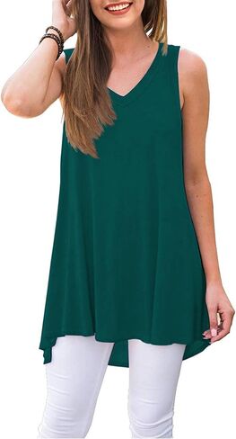 WNEEDU Women's Summer Sleeveless V Neck Tunic Casual T-Shirt Tank Tops Blouse in Saudi Arabia