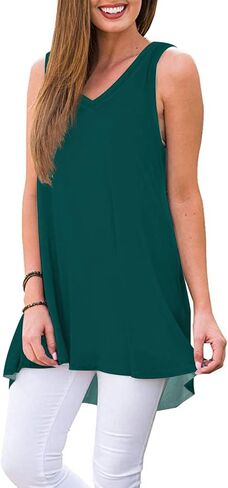 WNEEDU Women's Summer Sleeveless V Neck Tunic Casual T-Shirt Tank Tops Blouse in Saudi Arabia
