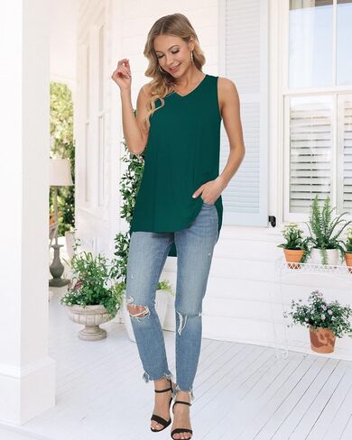 WNEEDU Women's Summer Sleeveless V Neck Tunic Casual T-Shirt Tank Tops Blouse in Saudi Arabia