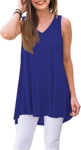 WNEEDU Women's Summer Sleeveless V Neck Tunic Casual T-Shirt Tank Tops Blouse in Saudi Arabia