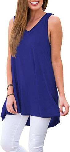 WNEEDU Women's Summer Sleeveless V Neck Tunic Casual T-Shirt Tank Tops Blouse in Saudi Arabia