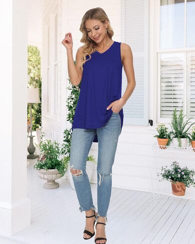 WNEEDU Women's Summer Sleeveless V Neck Tunic Casual T-Shirt Tank Tops Blouse in Saudi Arabia
