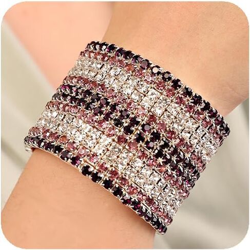YERTTER Dainty Full Sparkle Rhinestone Crystal Stretch Bracelet Crystal Rhinestone Bollywood Bangle Bracelet Cuff Multi Row Layered Women Wrap Bracelet Hand Jewelry for Women Girls Gift in Saudi Arabia