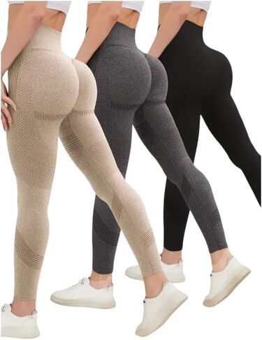 3Pcs Seamless Leggings for Women High Waist Workout Yoga Pants, Scrunch Butt Lifting Elastic Tights in Kuwait