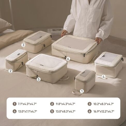 مكعبات تعبئة ضغط Tripcozy Epicka - 6 حقائب منظمات سفر متينة مع أعلى شبكة ، وملحقات سفر قابلة للتوسيع لـ Carry On ، الأمتعة ، حقيبة الظهر (Beige) in Kuwait