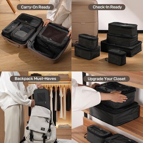 مكعبات تعبئة ضغط Tripcozy Epicka - 6 حقائب منظمات سفر متينة مع أعلى شبكة ، وملحقات سفر قابلة للتوسيع لـ Carry On ، الأمتعة ، حقيبة الظهر (Beige) in Kuwait