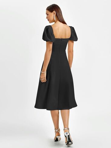 Women's 2024 Summer Puff Sleeve Midi Dress Lace Up Flowy Split Casual Beach Dresses Navy XL in Saudi Arabia