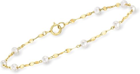 Pure Collection by Ross-Simons 3-3.5mm Cultured Pearl Station Lumachina-Chain Bracelet in 14kt Yellow Gold in Saudi Arabia